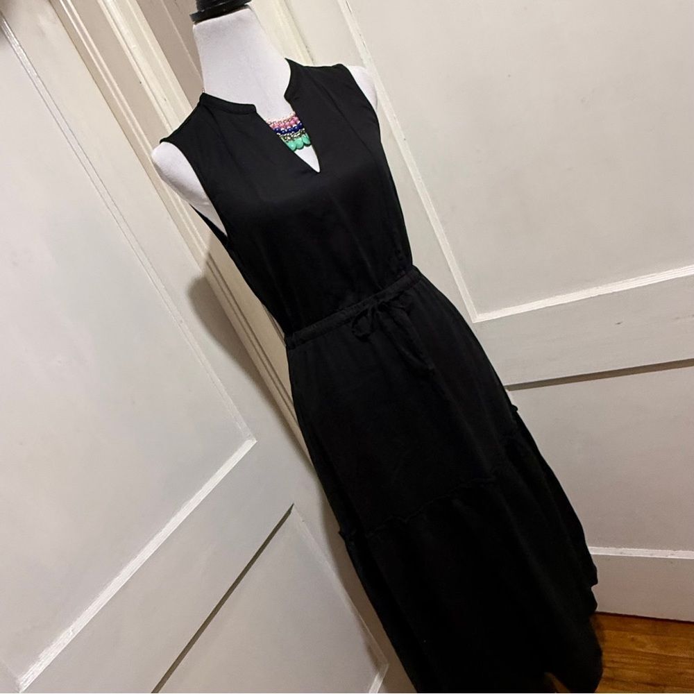 New with Tags! Lands' End Black Sleeveless Drawstring Midi Dress